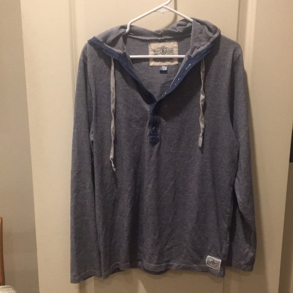 Lucky Brand mens 1/4 button hoodie shirt long sleeves size M blue cotton blend